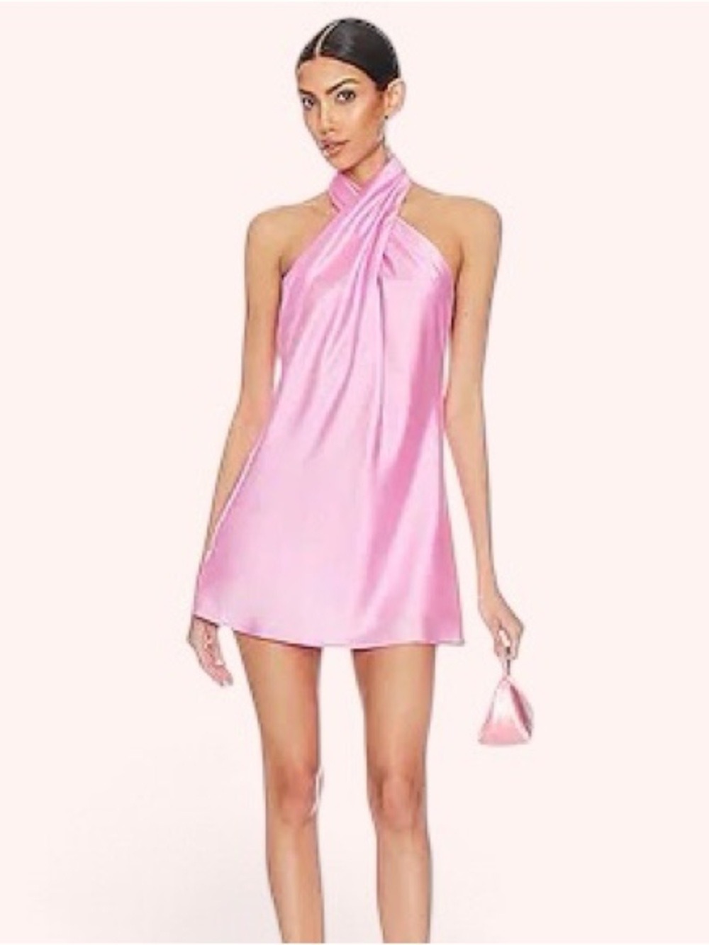 Show Me Your Mumu Jasmine Halter Mini Dress in Pink Luxe Satin 💗